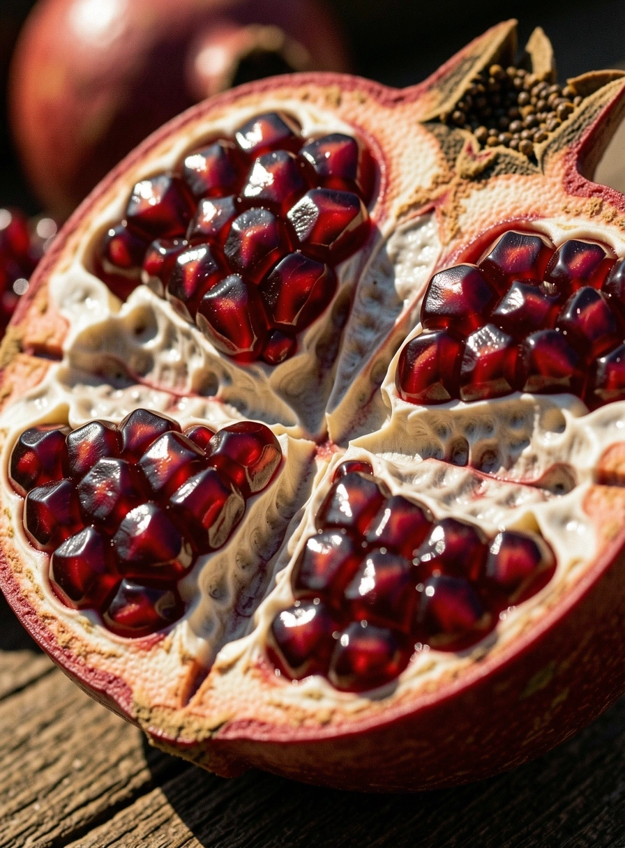 Macro detail of fresh pomegranate seeds symbolizing vitality