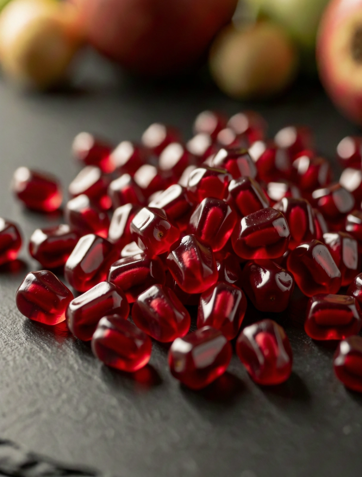 Detailed view of fresh pomegranate seeds symbolizing vitality
