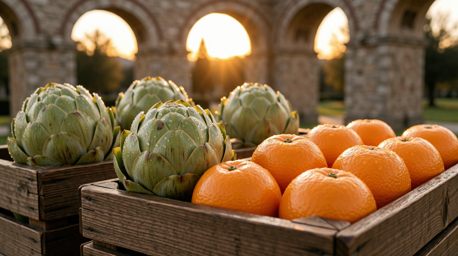 Vibrant seasonal produce at a Roman market